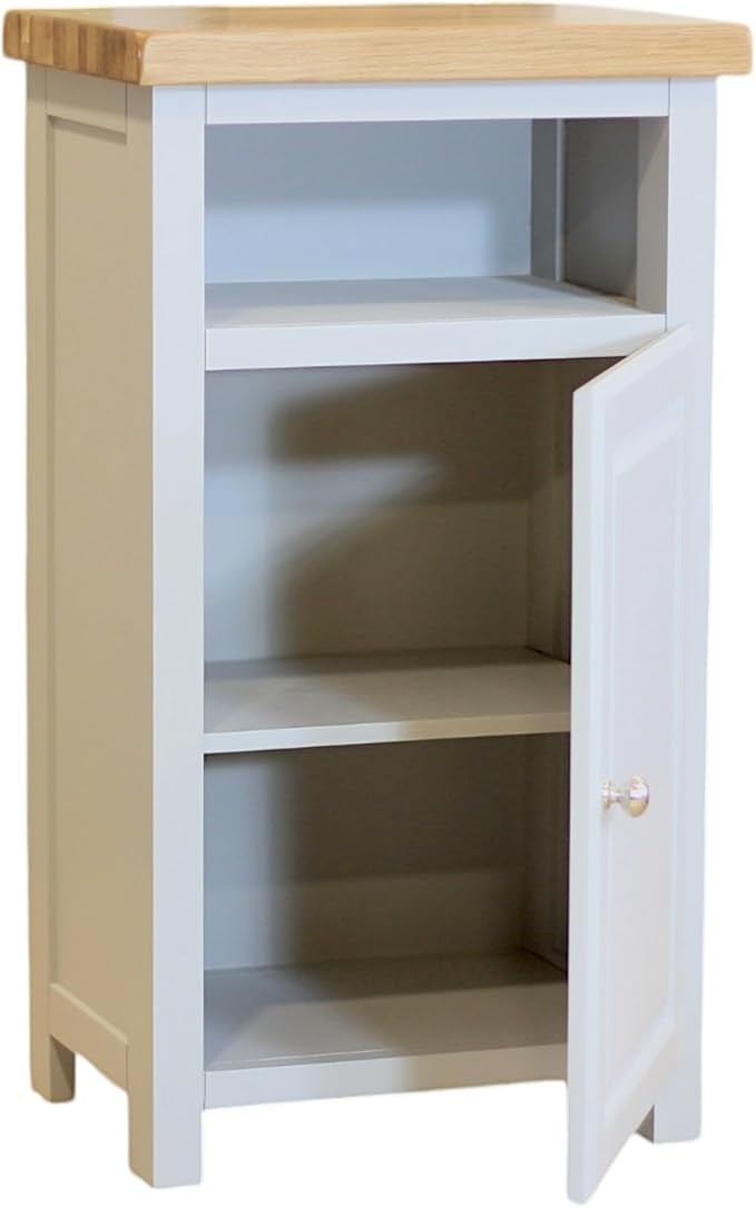 Cashmere Grey Slim Wooden Cupboard with Oak Top Bathroom Storage Cabinet