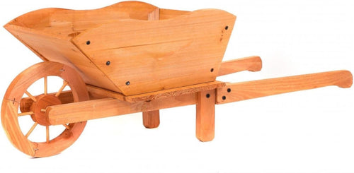 20L Wooden Wheelbarrow Planter – Brown Wood Garden Flower Pot w/ Drainage Hole