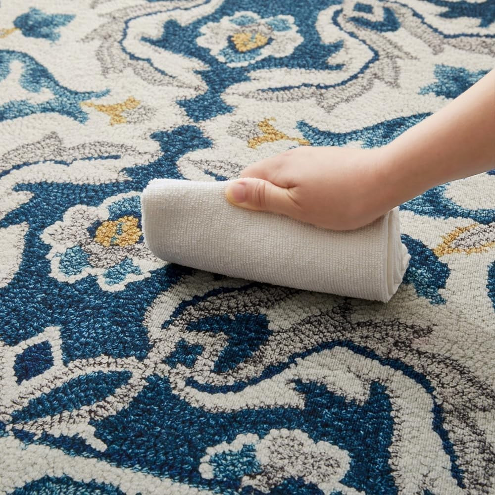 Large Vintage Floral Rug 160x230cm Soft Blue Non-Slip Carpet Living Room Bedroom