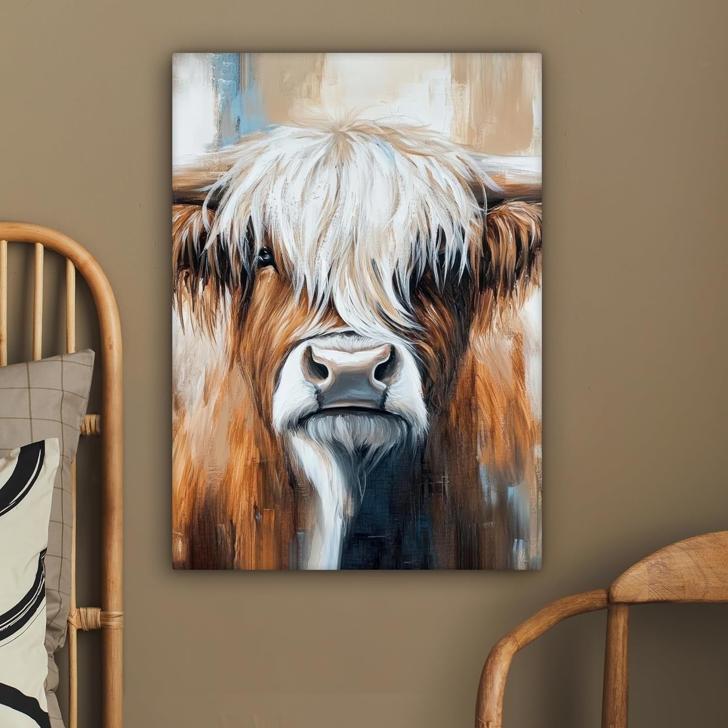 Highland Cow Canvas Wall Art 50x70cm Framed Rustic Farm Decor