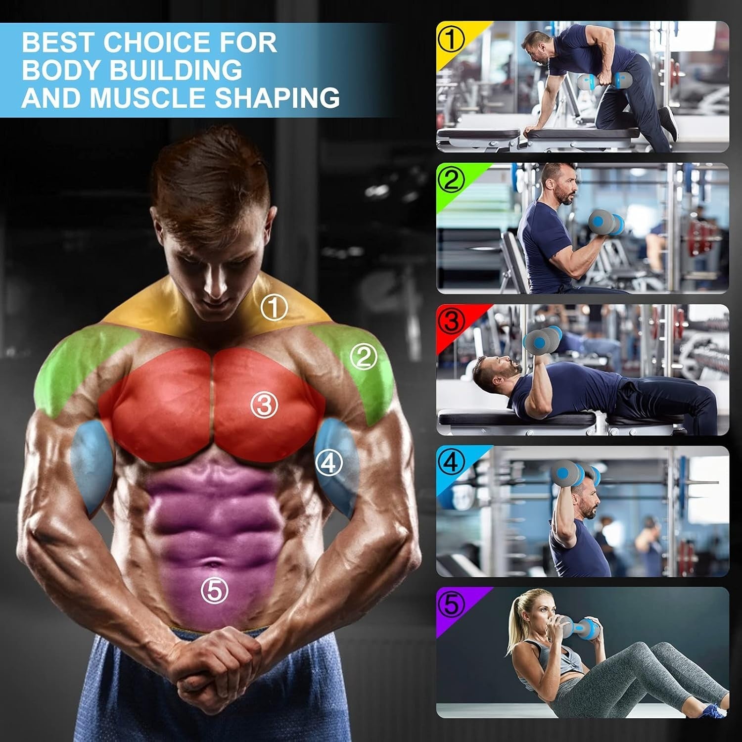 3-in-1 Adjustable Dumbbell Set Pair 2–5kg Non-Slip Neoprene Fitness
