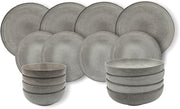 16pc Grey Stoneware Dinner Set Plates Bowls Microwave Dishwasher Safe