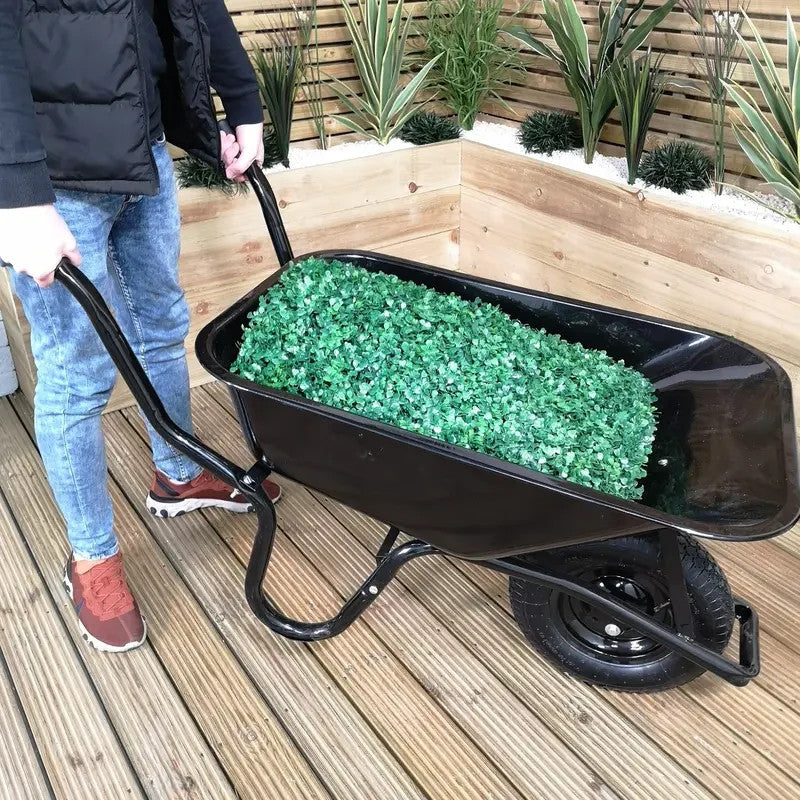 90L Black Metal Wheelbarrow 150kg | Heavy Duty Pneumatic Tyre Trolley
