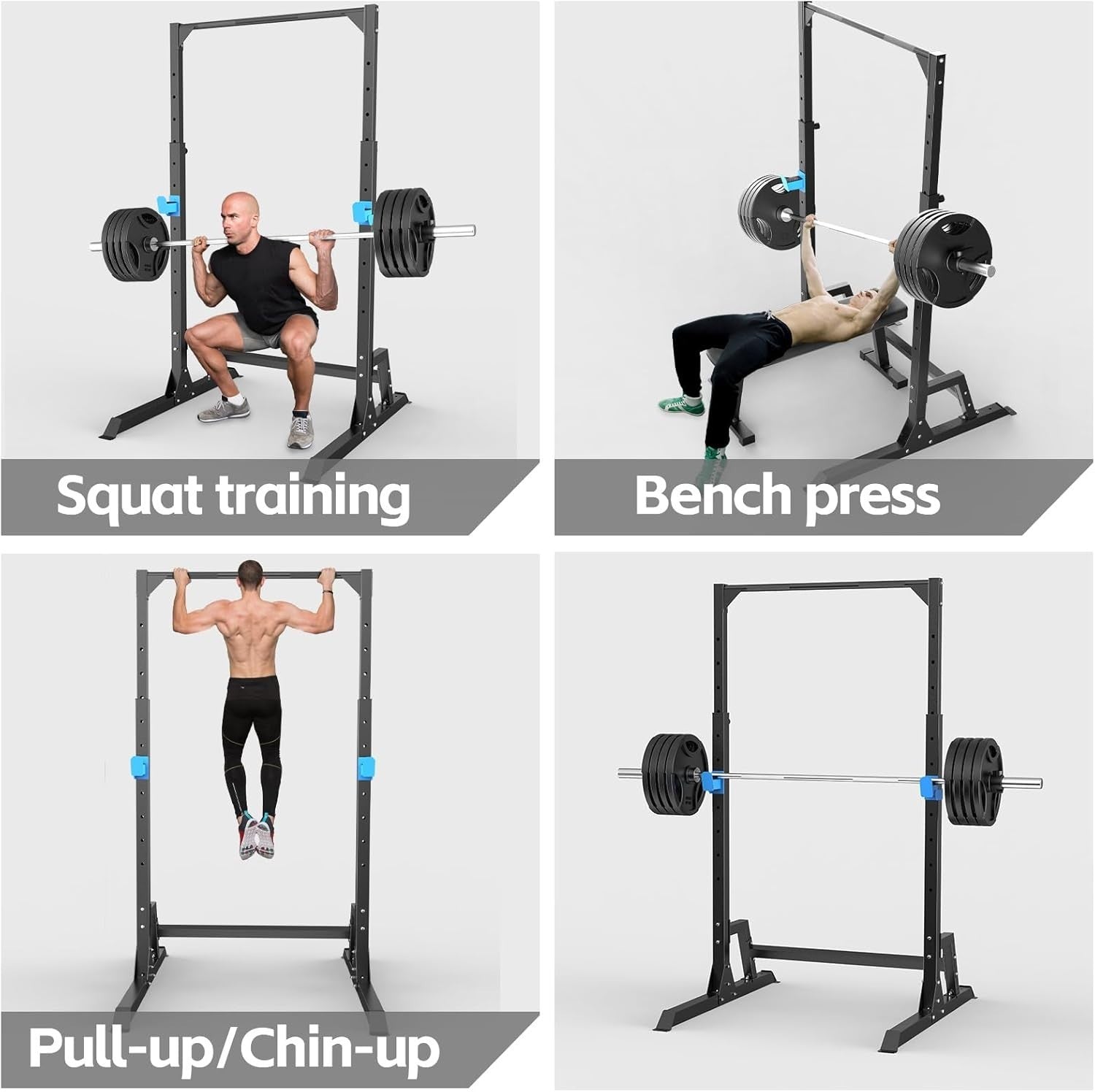Power Cage Squat Rack Black with Pull Up Bar | Adjustable Home Gym