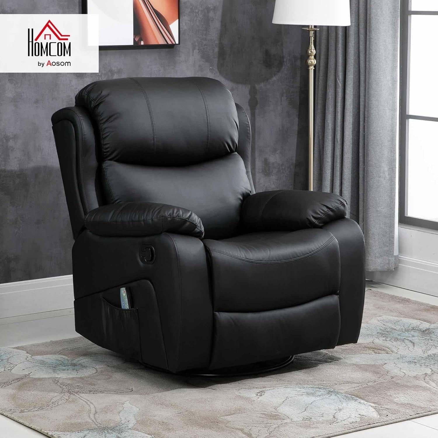 Massage Recliner Chair Heat 8-Point Swivel Rocking PU Leather Footrest Black