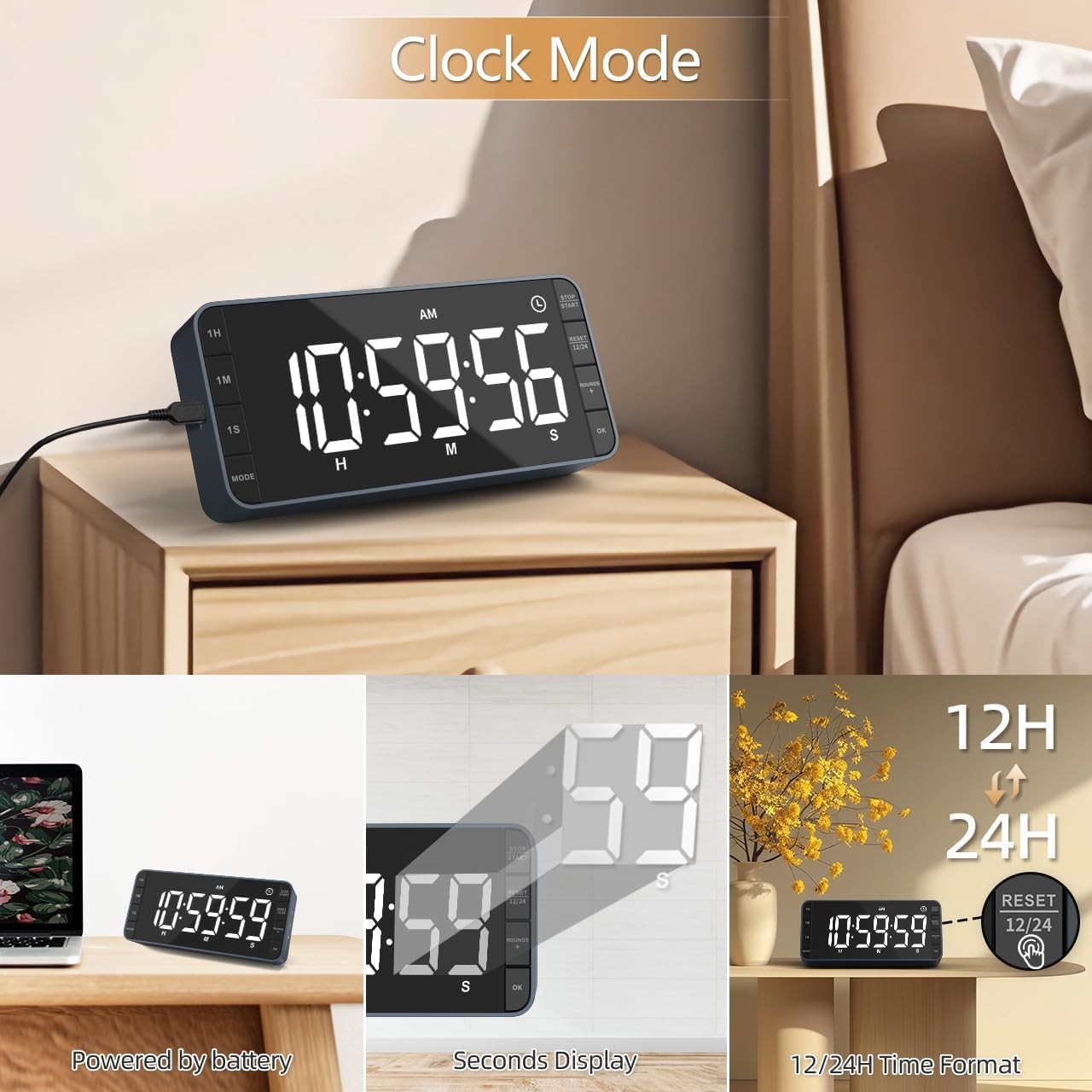 Large Digital Kitchen Timer Clock 99h Countdown Count Up LED Magnetic