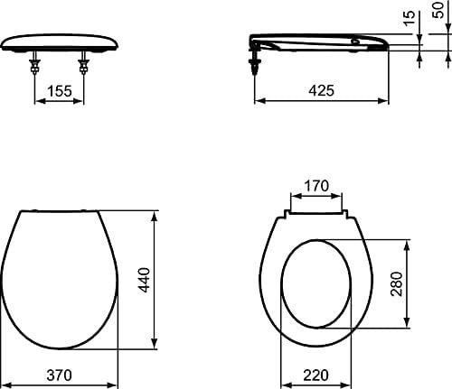 San Remo Toilet Seat White Plastic Stainless Steel Hinges Modern Design