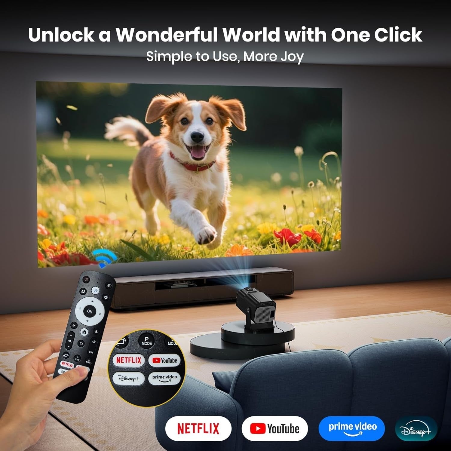 Smart 1080P Projector 4K WiFi Bluetooth Netflix YouTube 320 ANSI