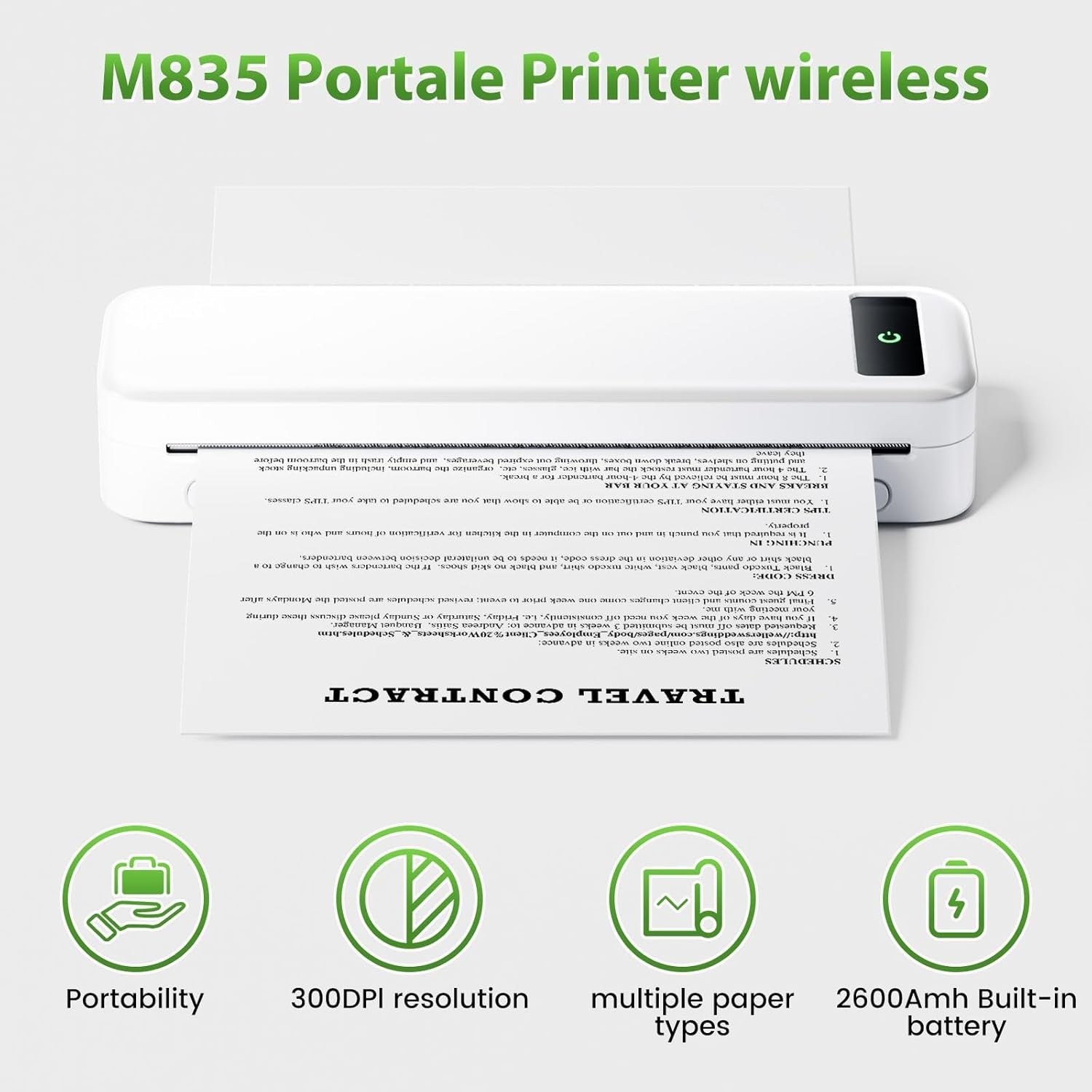 Portable Thermal Printer – Wireless Bluetooth Inkless Printer for A4/Home/Office