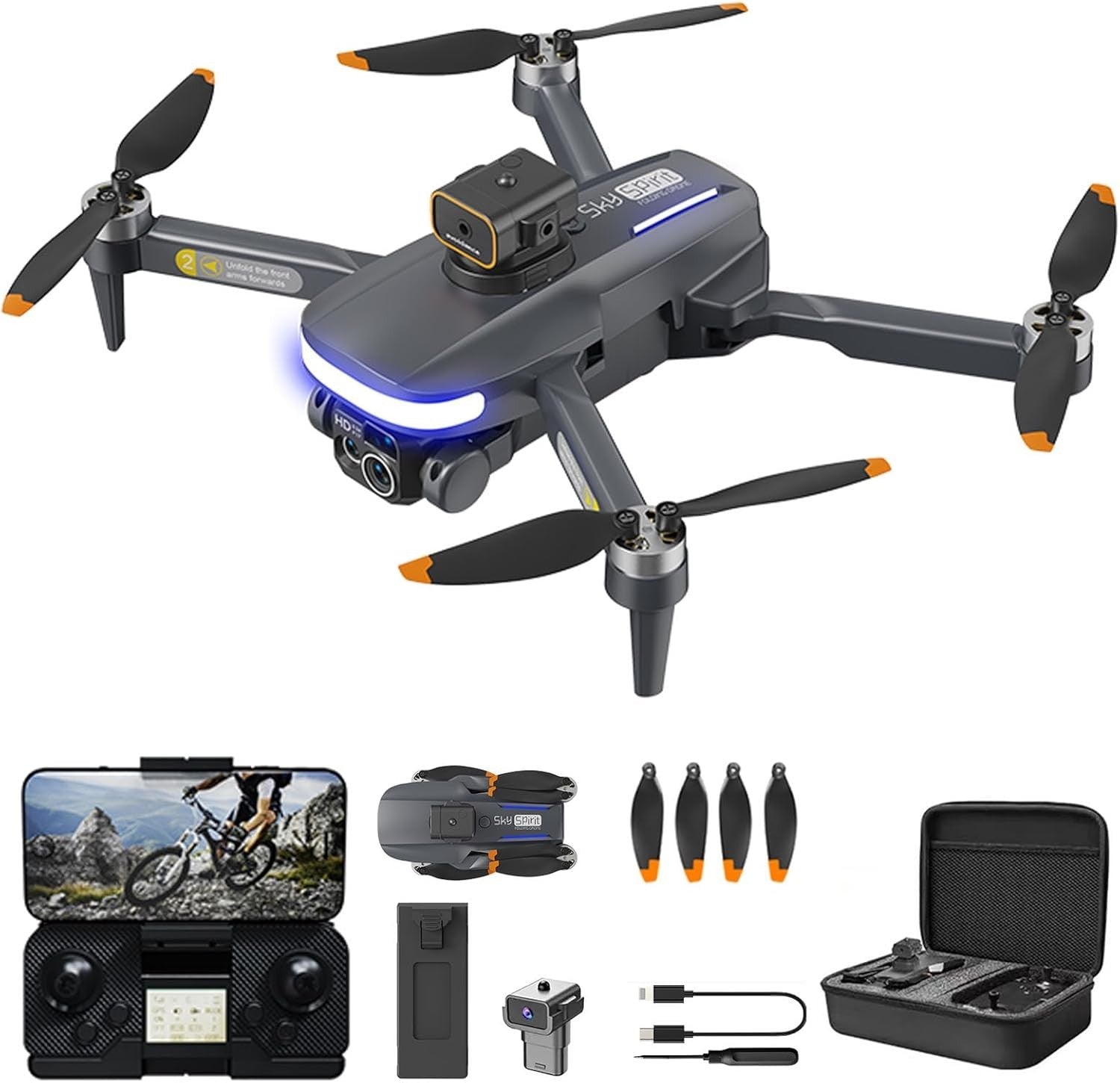 Foldable 4K Dual Camera Drone with Obstacle Avoidance & 2 Batteries