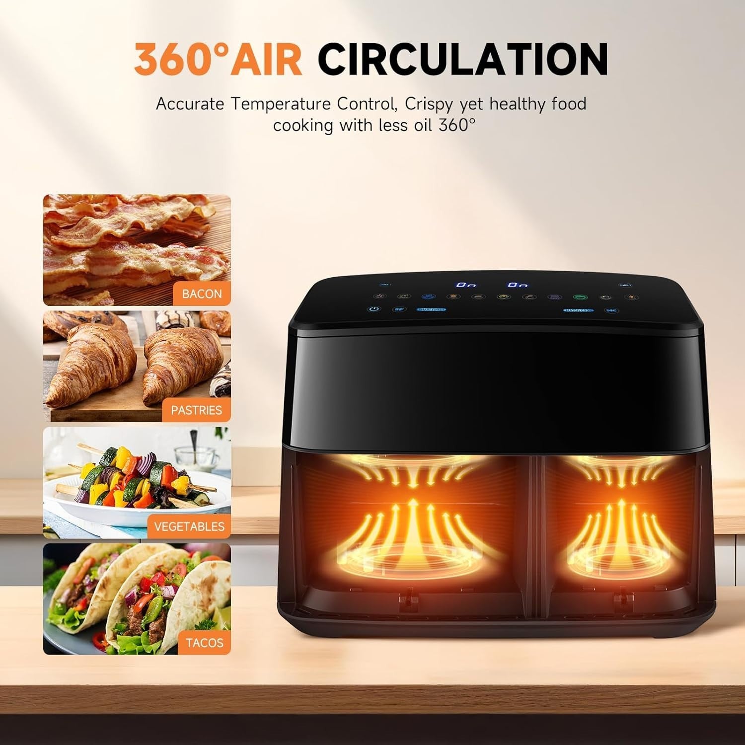 9L Dual Air Fryer | Double Drawer 4.5L x2 | 8 Presets | Touchscreen 1700W