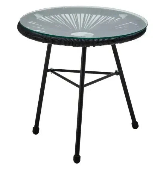 3 Piece Rattan Garden Bistro Set Outdoor Chairs & Glass Table Weatherproof