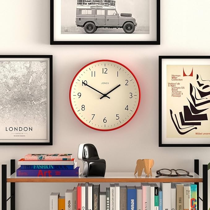 30cm Red Wall Clock Modern Silent Quartz Easy-Read Numbers Home Office Decor