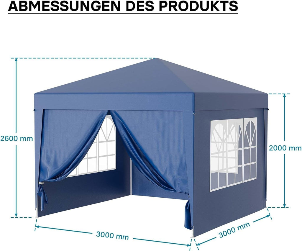 3x3m Blue Pavilion Gazebo Party Tent Removable Sides UV50+ Garden Outdoor