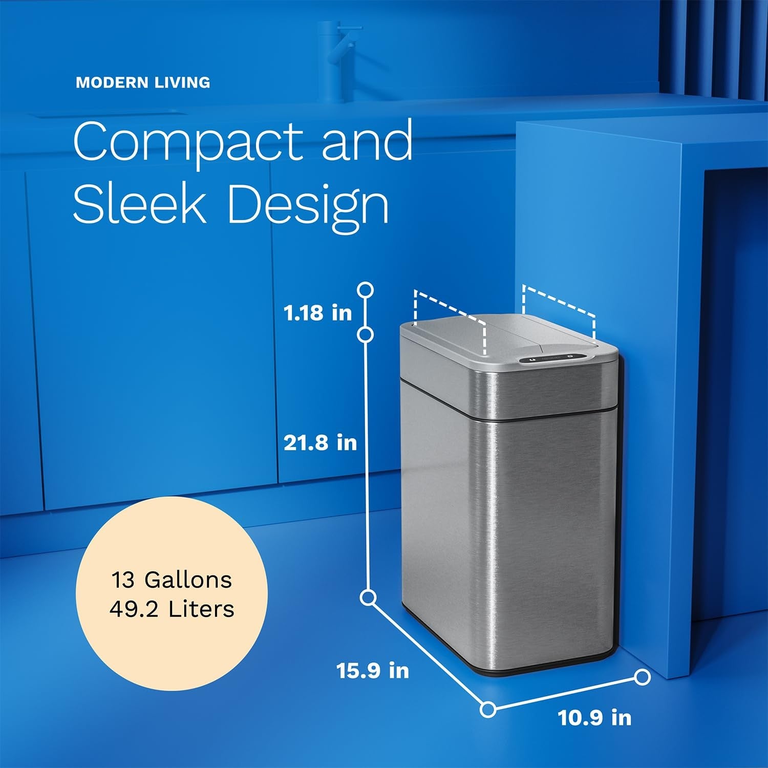 49L Touchless Kitchen Bin Sensor Butterfly Lid Stainless Steel