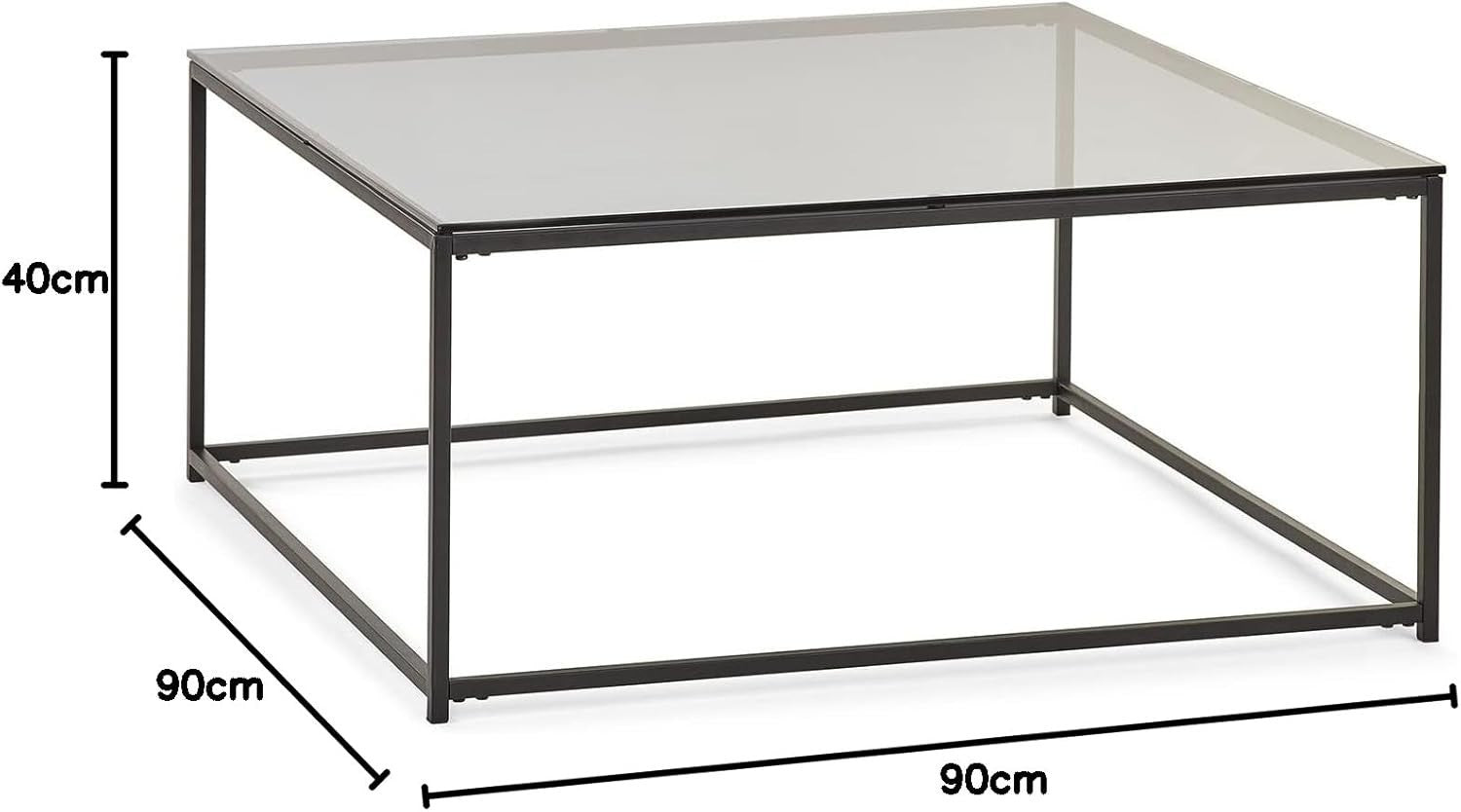 Square Coffee Table, Smoked Glass & Black 90x90x40cm