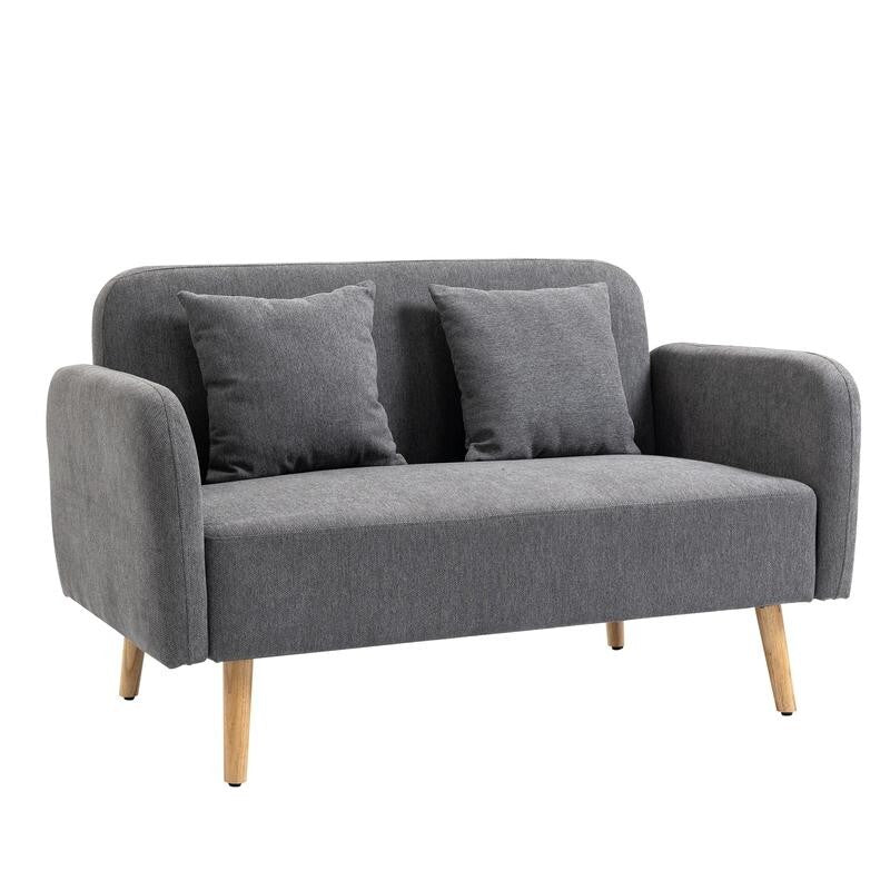 2 Seater Grey Chenille Loveseat Sofa Compact Couch w/ Cushions & Wood Legs