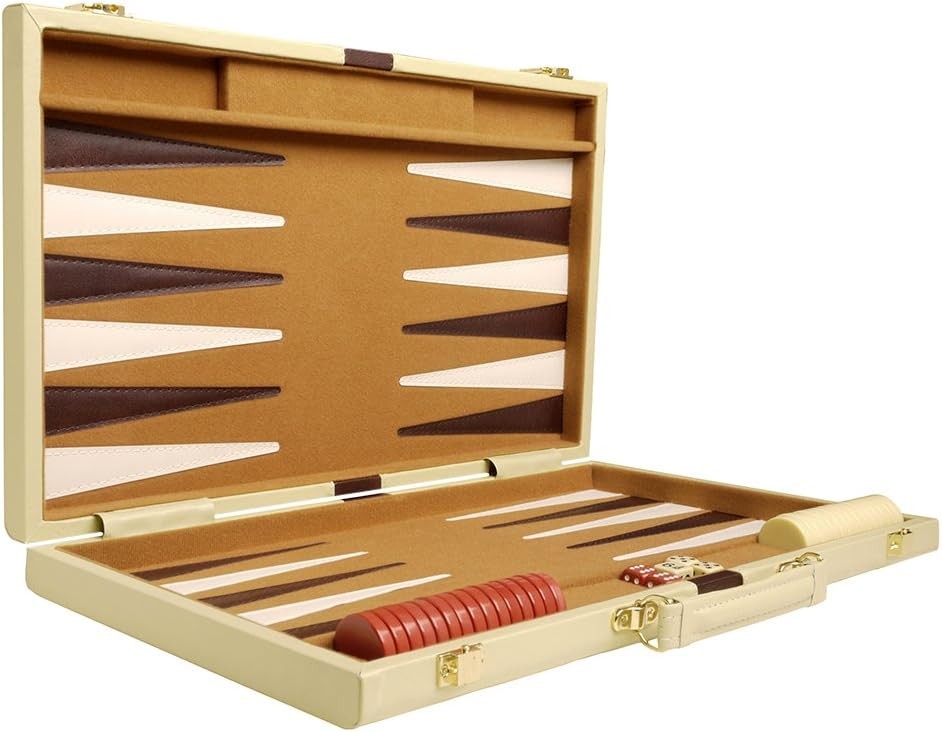 Deluxe Backgammon Set 15x10 Leatherette Folding Board Luxury Strategy Game