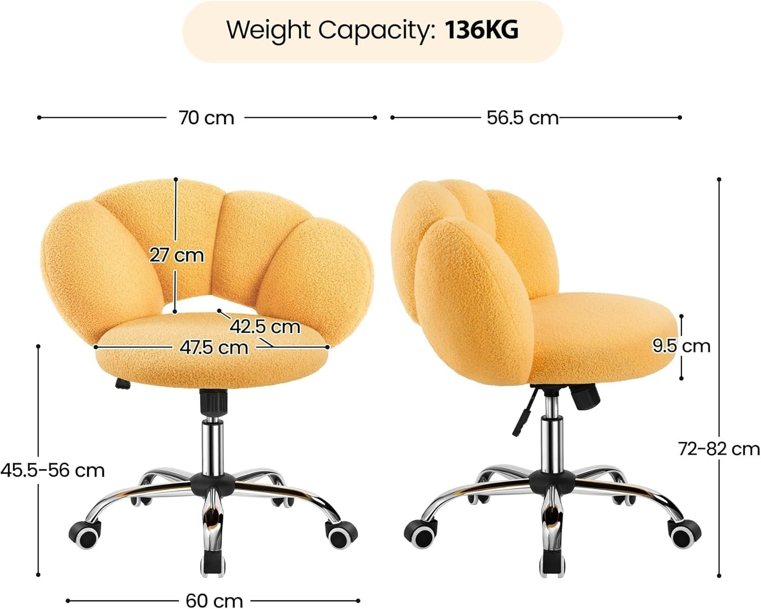 Yellow Boucle Cloud Vanity Chair Swivel Adjustable Desk Chair with Wheels