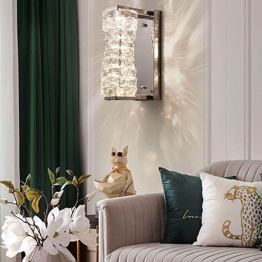 Silver Crystal Wall Light LED Sconce | Elegant Bedroom & Hallway Lamp