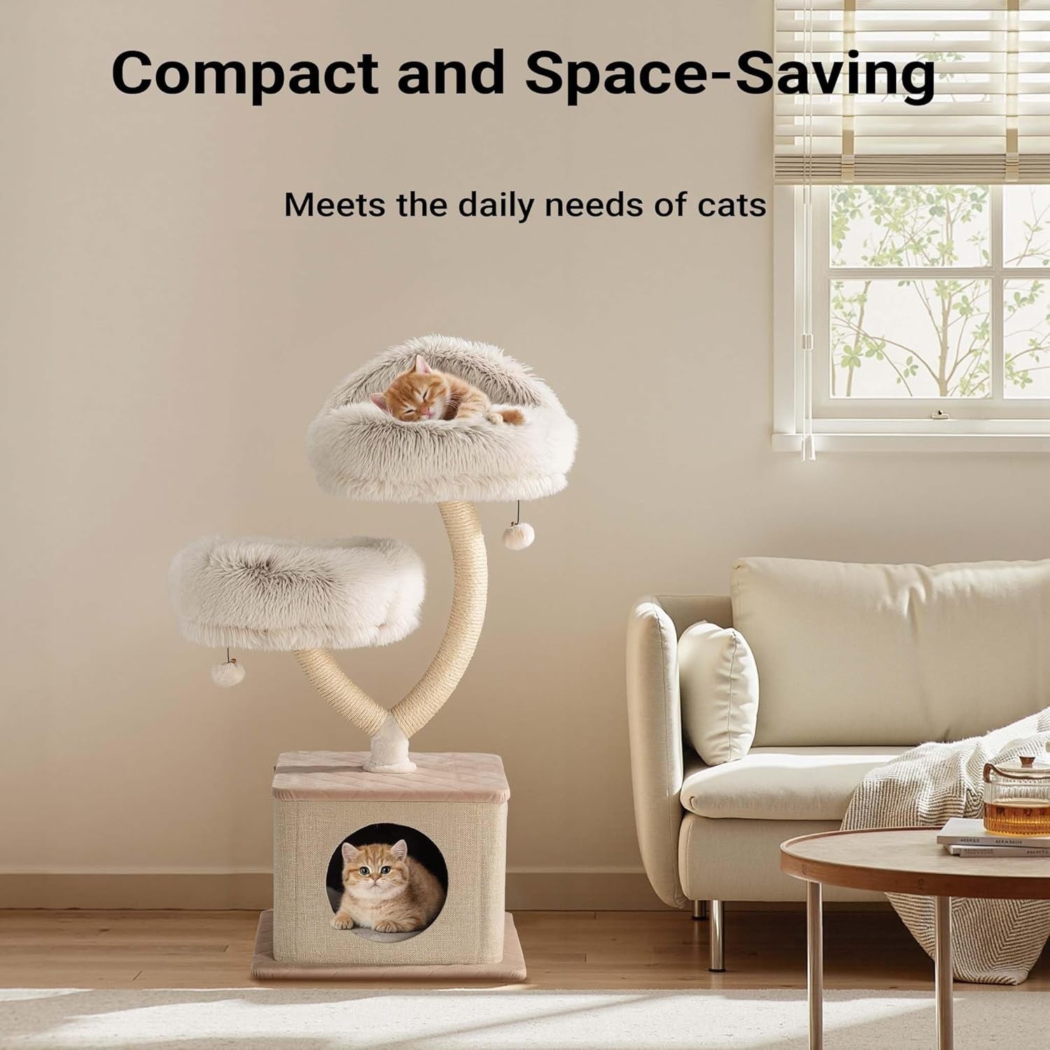 Designer Cat Tree Tower 95cm Branch Style Plush Scratching Post Cave Bed