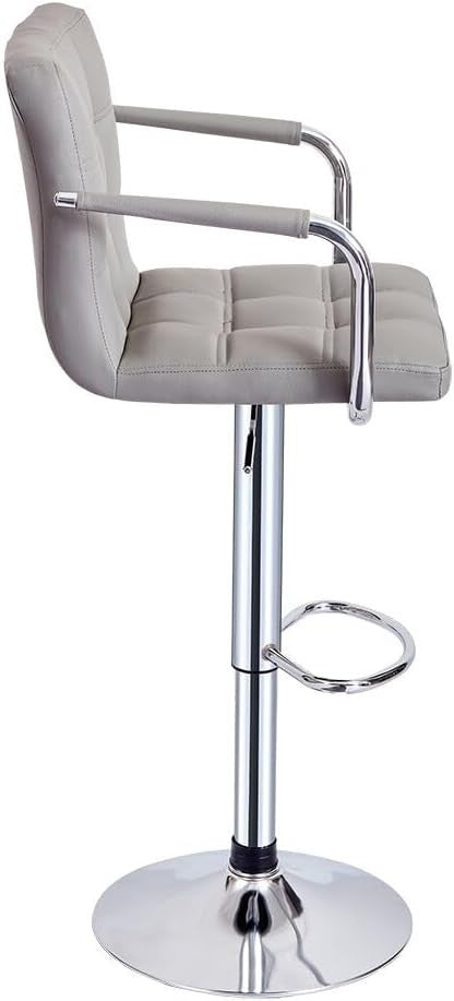 Grey Adjustable Swivel Bar Stool with Armrests & PU Leather
