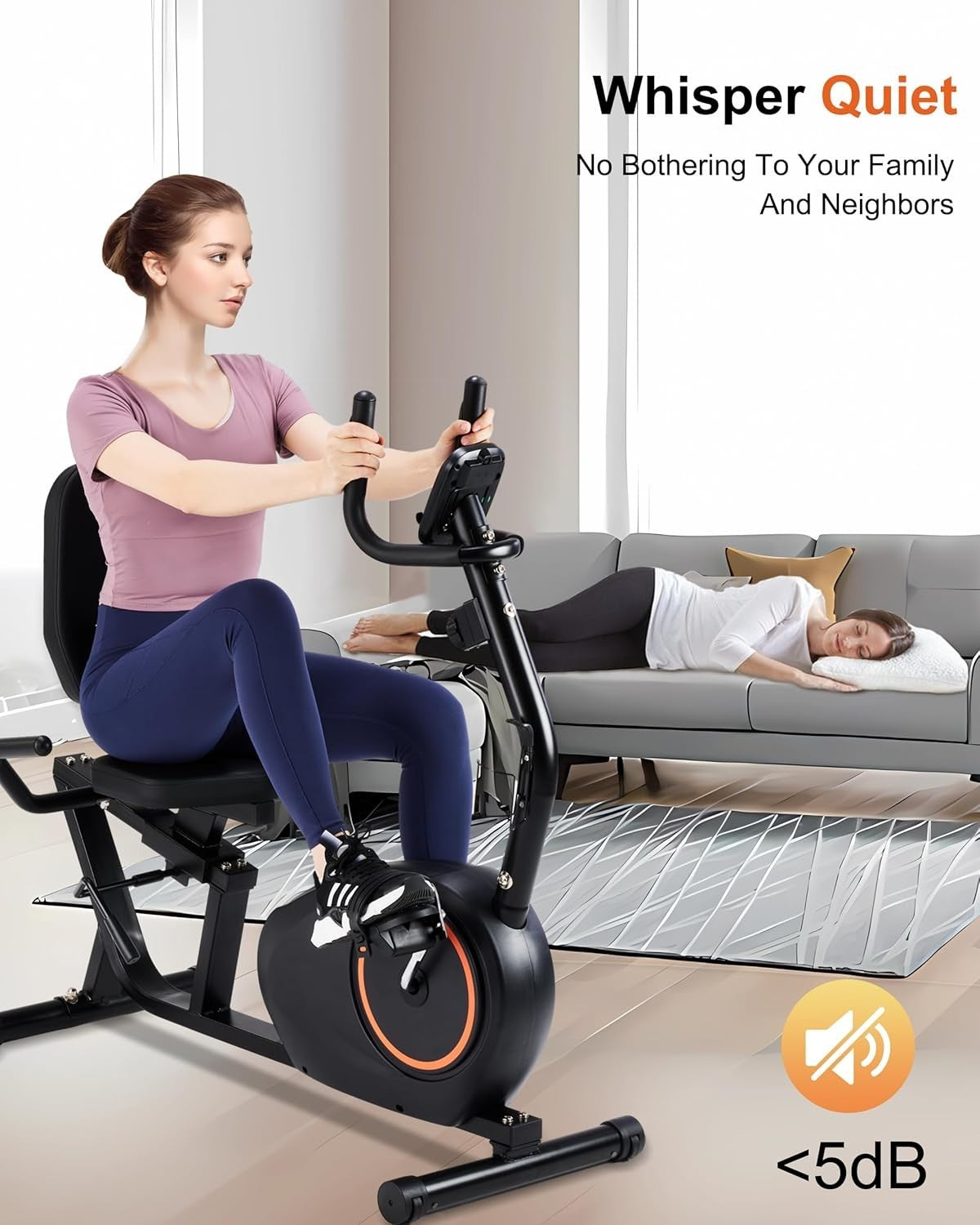 Recumbent Exercise Bike 400LB Capacity Magnetic 16-Level Seat Adjust LCD Pulse