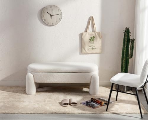 Faux Fur Upholstered Storage Bench Modern Bedroom Window Seat White