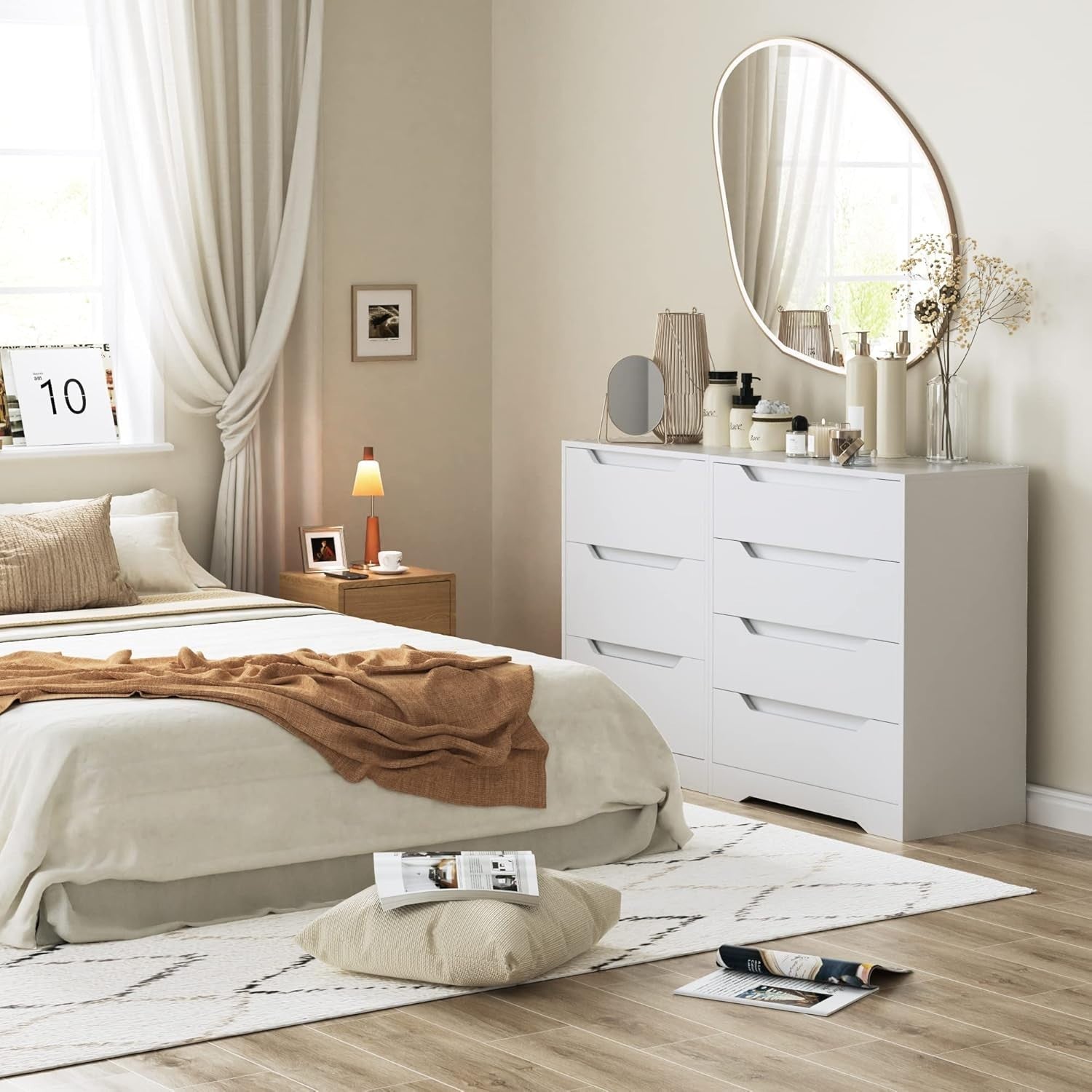 White Modern 4-Drawer Chest Storage Cabinet for Bedroom, Living Room