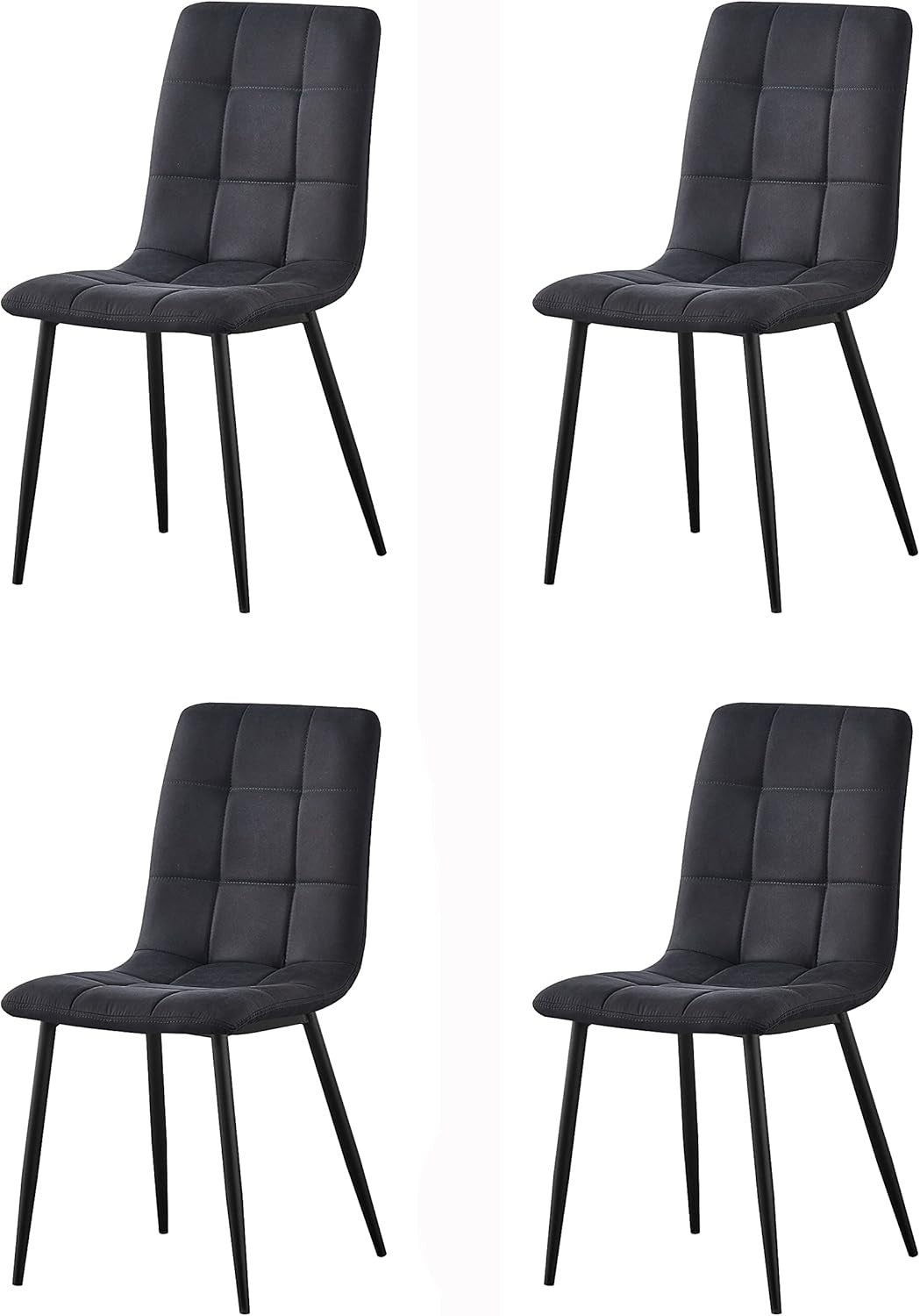 Set of 4 Black Faux Leather Dining Chairs Metal Legs Kitchen Office Use