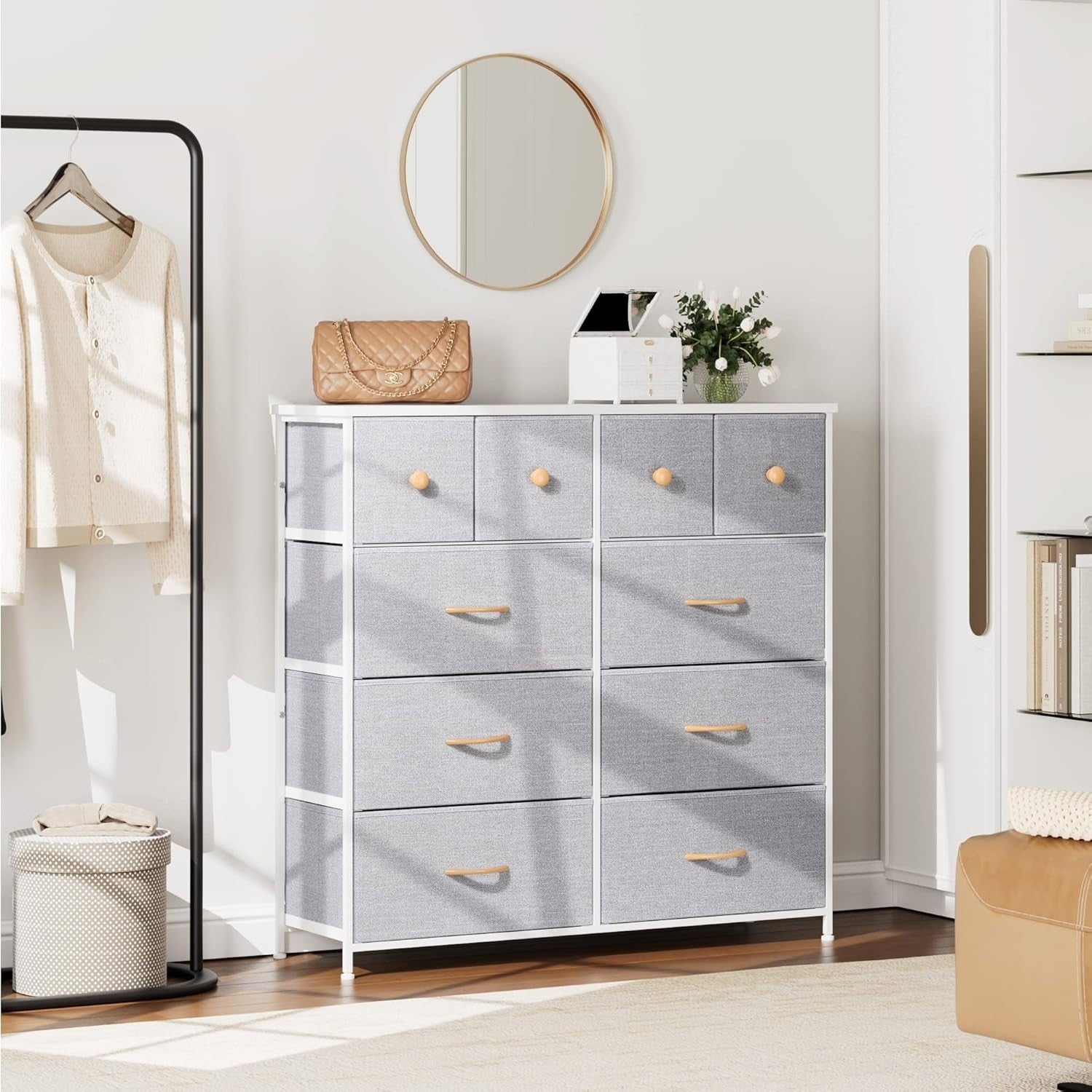 Tall Fabric Chest of Drawers 10 Drawer Storage Unit for Bedroom Hallway