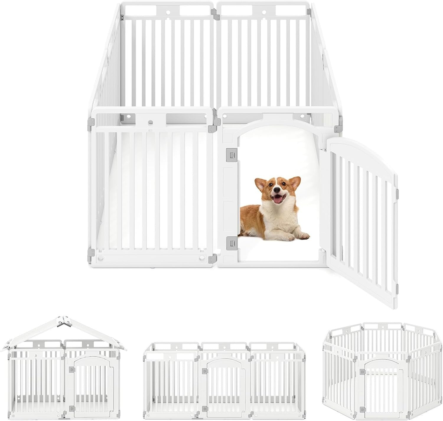 Foldable Plastic Dog Playpen with Lockable Gate Indoor Outdoor Pet Fence