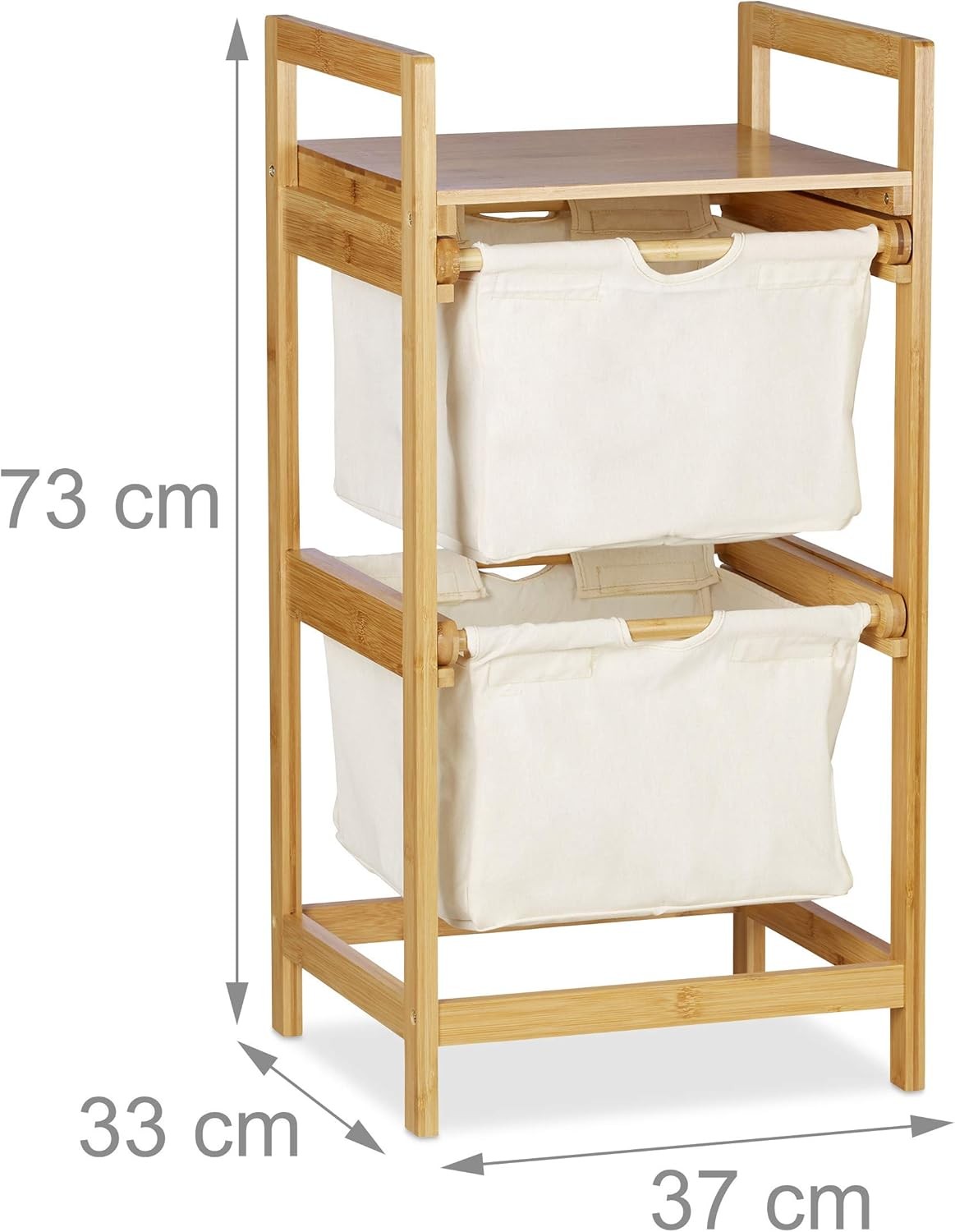 Bamboo Laundry Hamper 2 Drawer Clothes Sorter With Shelf Natural 25L Baskets