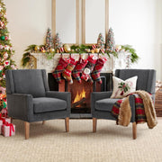 Grey Wingback Accent Armchairs Set of 2 Upholstered Wood Legs