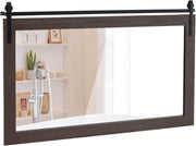 Barn Door Wall Mirror Walnut 101x66cm Rustic Farmhouse Wood Vanity Decor