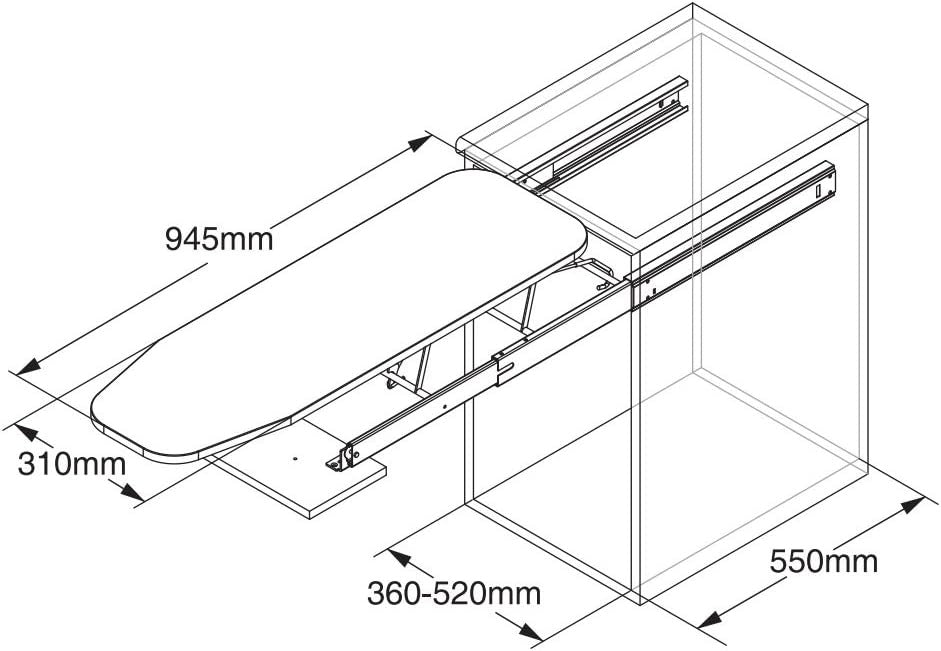 Pull Out Ironing Board Drawer Mounted Foldable Space Saving Cabinet Unit