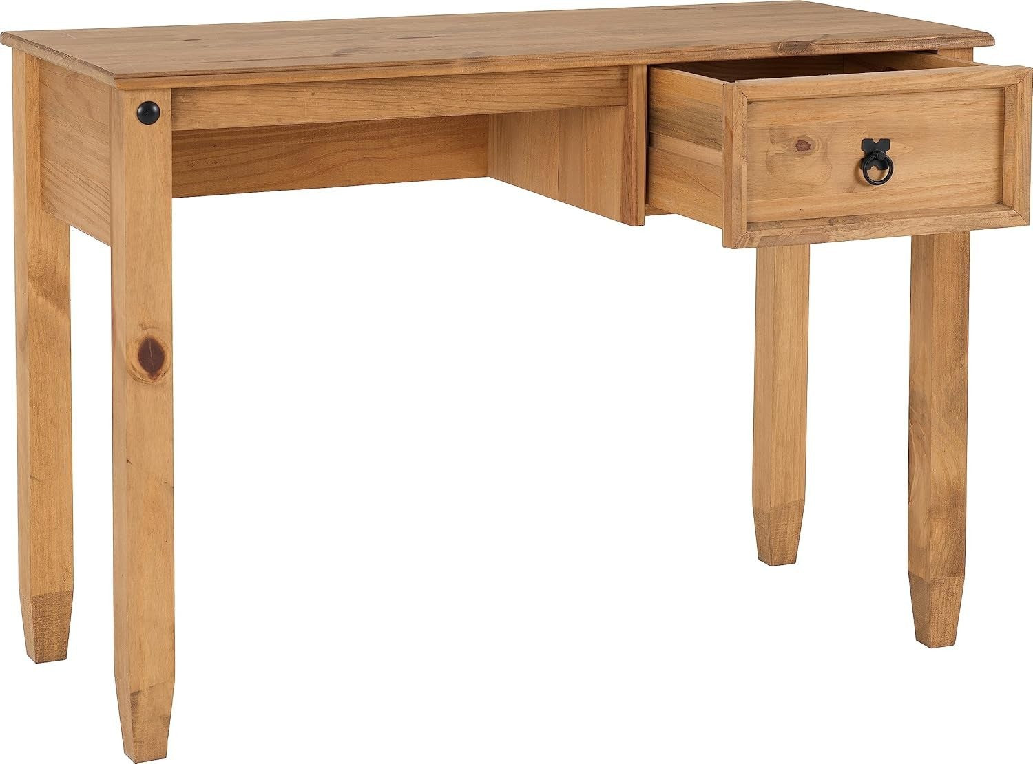 Rustic Pine Study Desk 107cm with Drawer Distressed Wax Finish Office Table