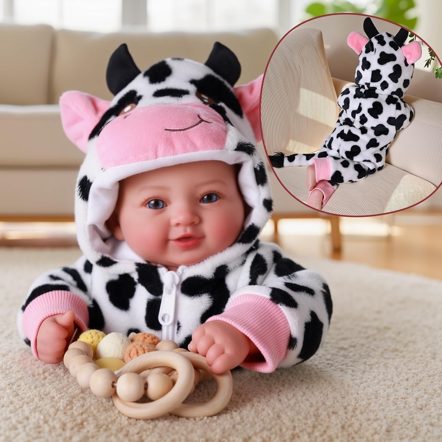 17” Reborn Baby Doll Soft Body Cow Outfit Newborn Set
