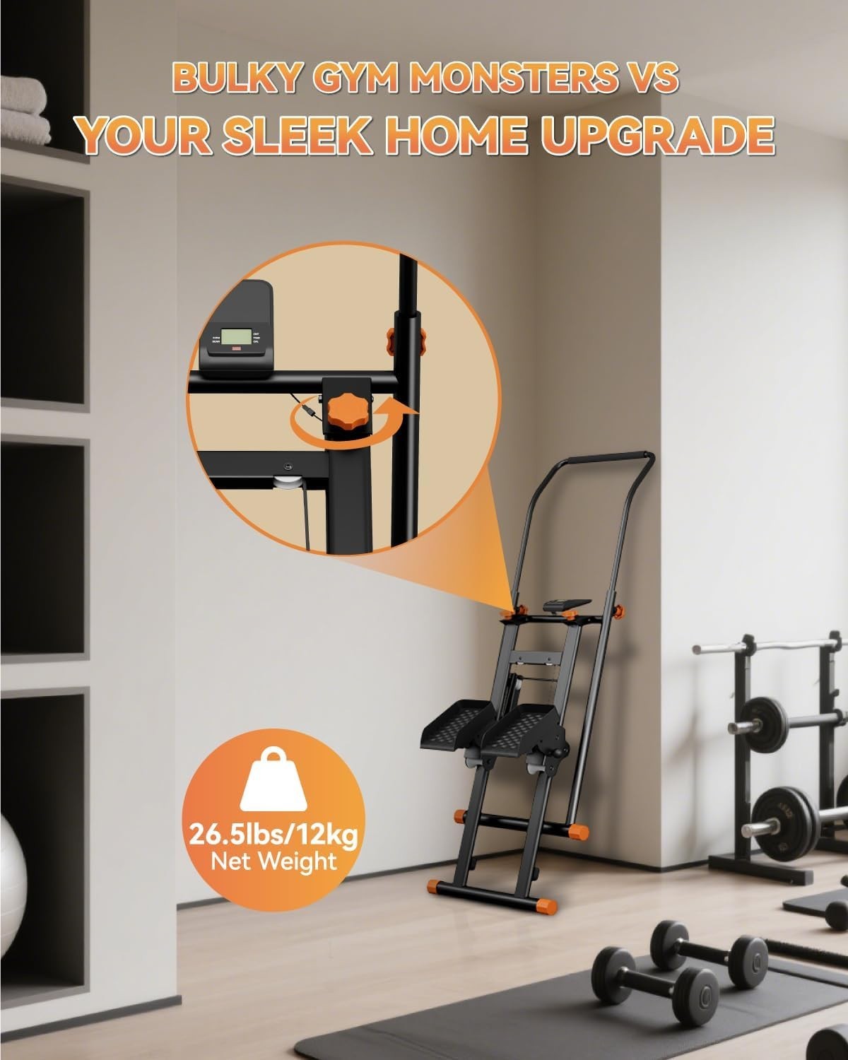 Foldable Vertical Stair Climber w/ Adjustable Pedals, Handlebar & LCD Monitor