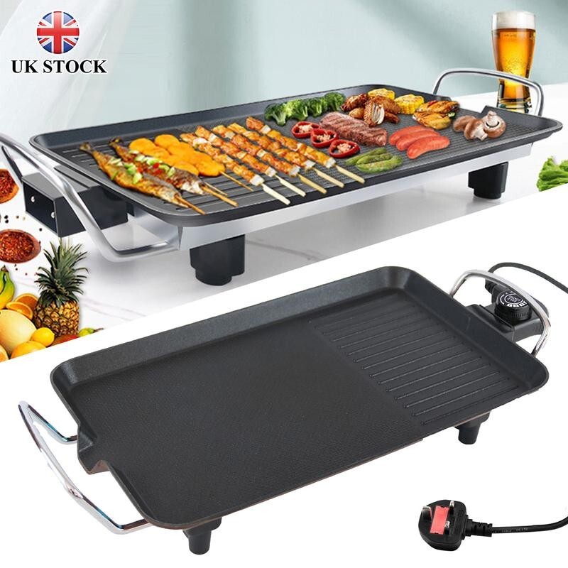 Teppanyaki Electric Grill 1360W BBQ Hot Plate Table Top Griddle 40x23cm UK Plug