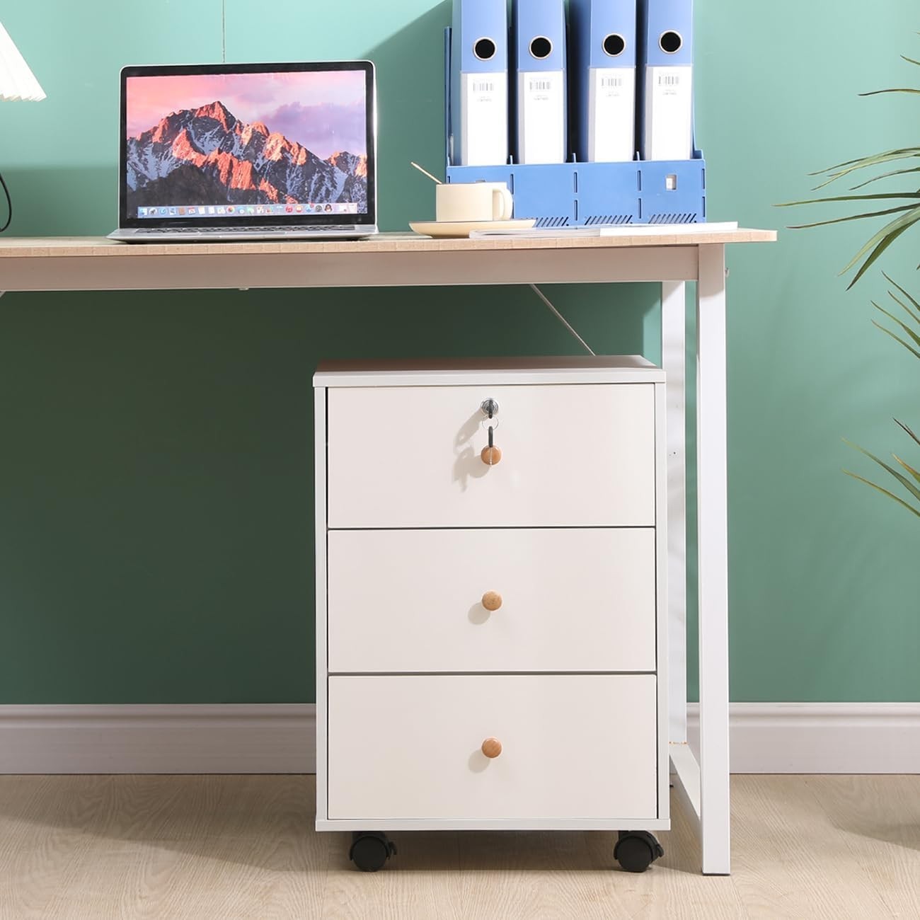 White Mobile Filing Cabinet 3 Drawer A4 Under Desk Office Storage