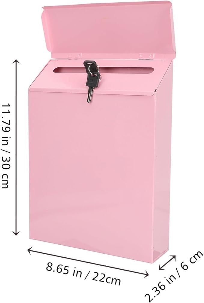 Wall Mounted Locking Suggestion Box Pink – Secure Mail Holder for Home & Office