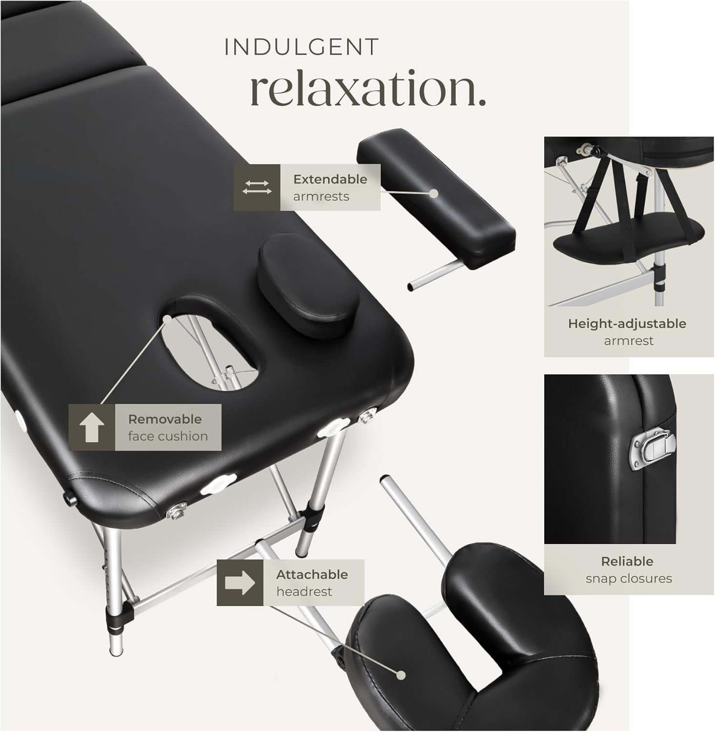 Portable 2 Section Massage Table Foldable Spa Beauty Bed 60cm Adjustable Black