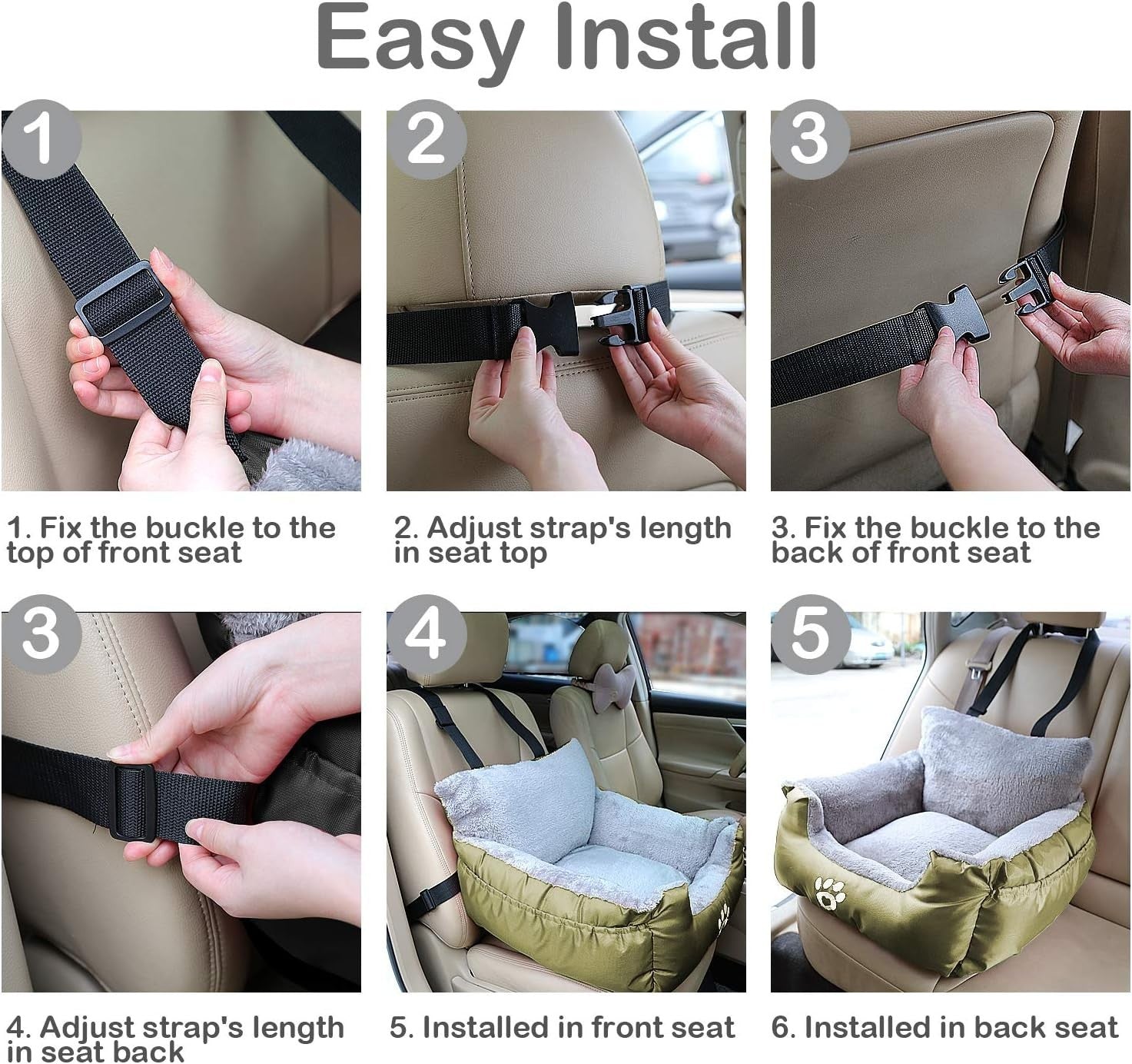 Dog Car Booster Seat Plush Travel Bed Safety Leash Waterproof 35lb