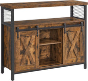 Rustic Brown Industrial Sideboard Cabinet Sliding Doors Storage Unit