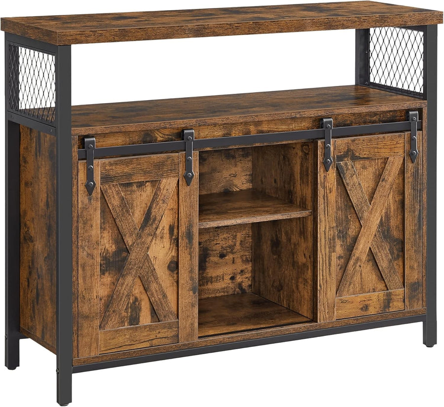 Rustic Brown Industrial Sideboard Cabinet Sliding Doors Storage Unit