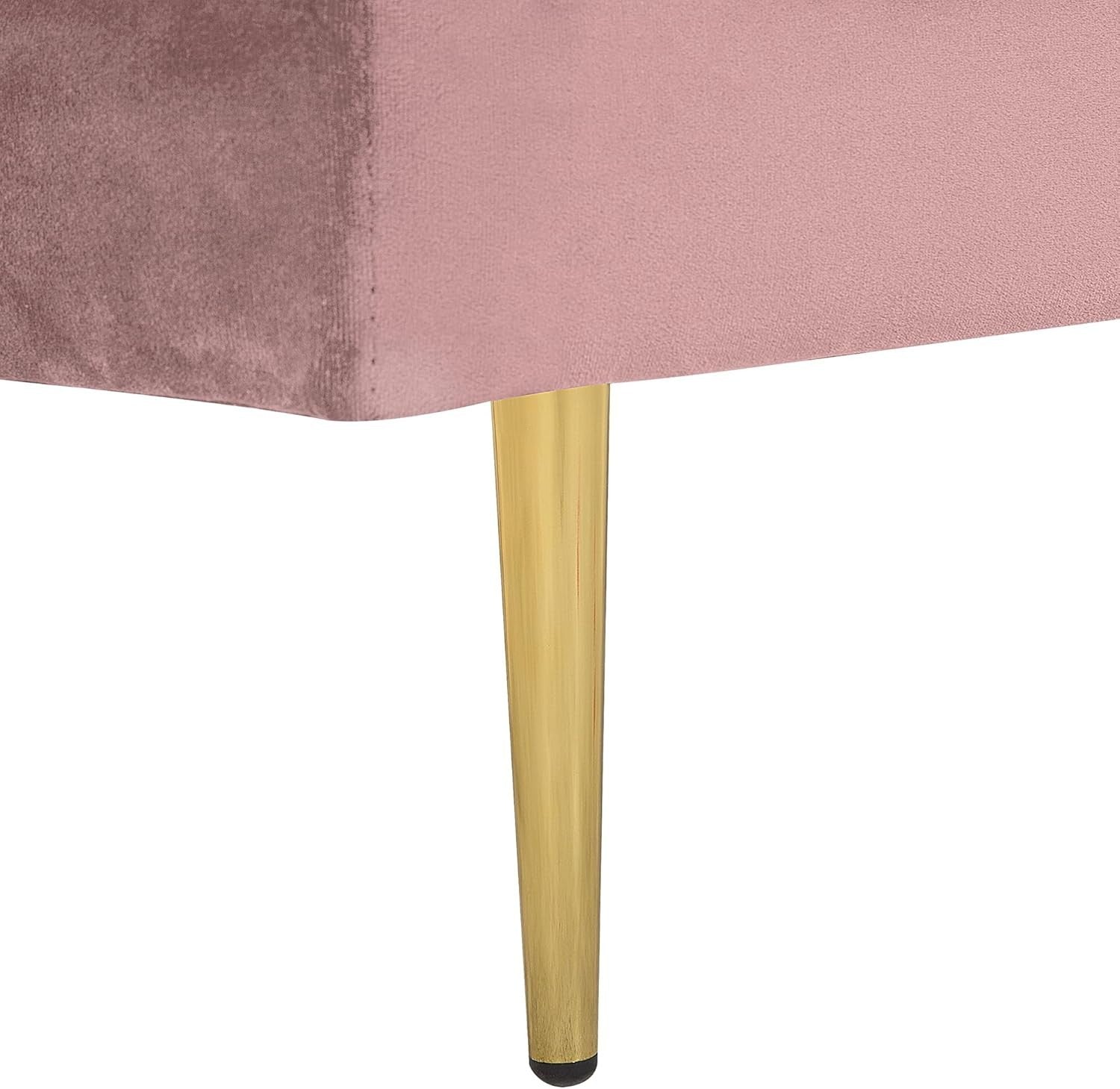 Pink Velvet Chaise Lounge Sofa | Gold Metal Legs, Glam Compact Seating