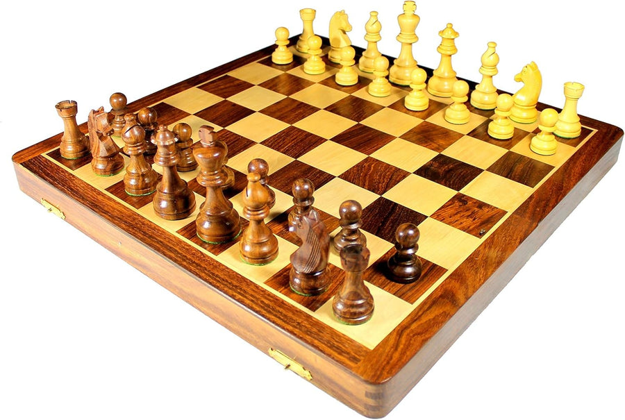 46cm Luxury Wooden Chess Set | Foldable Board | Weighted Pieces | Extra Queens