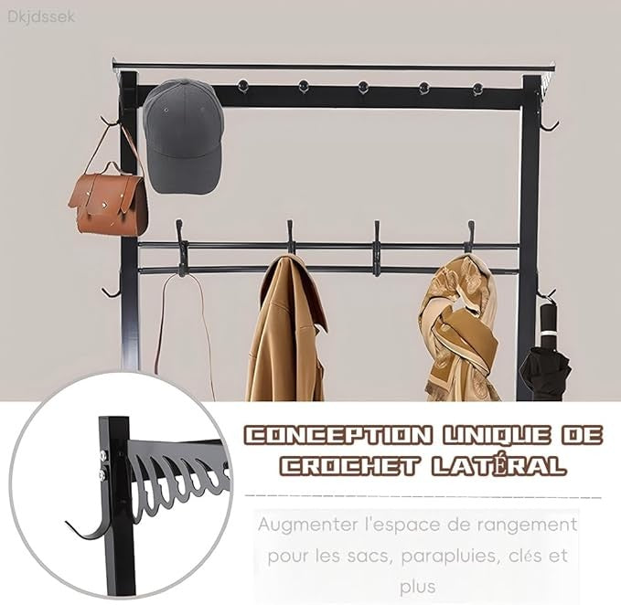 White Metal Coat Rack with Shoe Bench & Hooks – Elegant 3-in-1 Entryway Organize