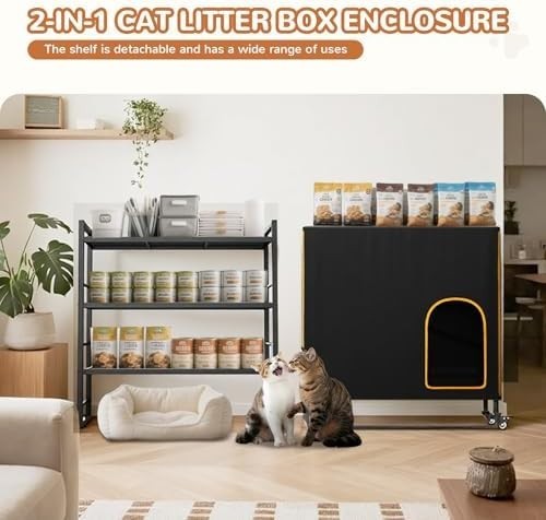 Hidden Cat Litter Box Furniture with Ventilation & Towel Rail, Espresso